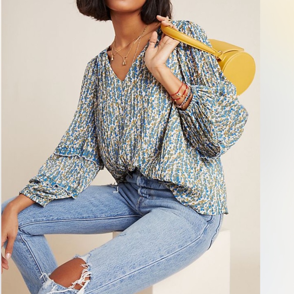 Maeve Anthropologie Avery Pleated Peasant Blouse